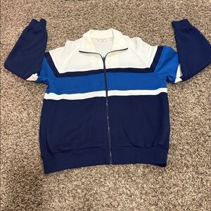 Dior Men's White & Blue Zip-Up Sweater Sz XL